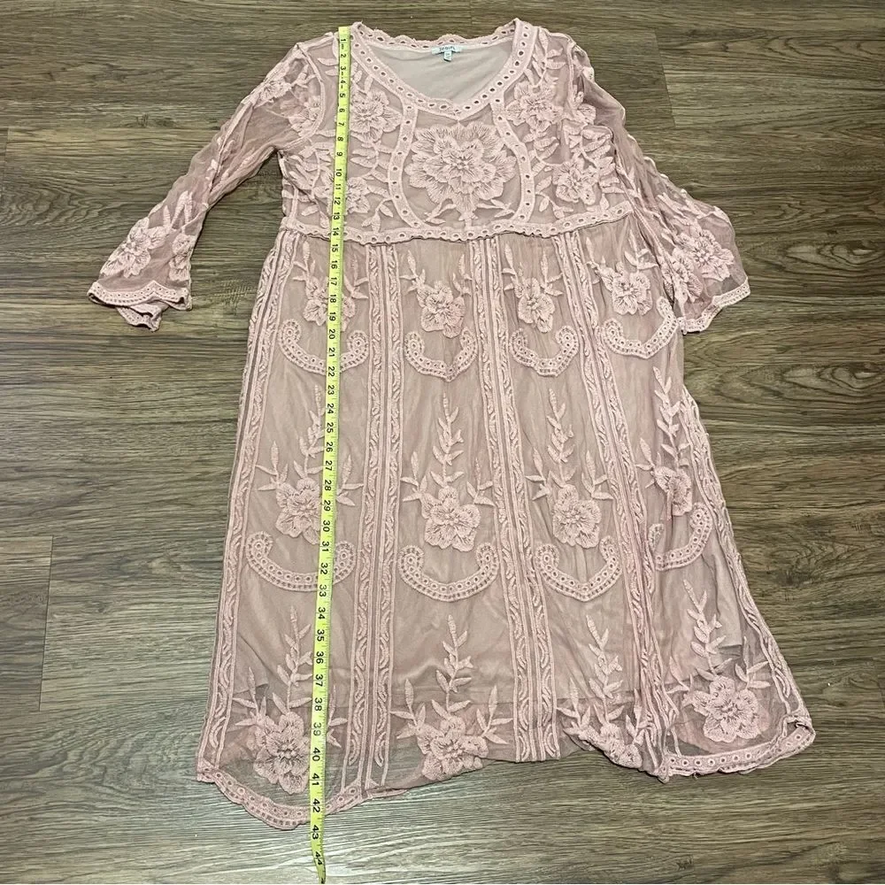 Jodifl Boho Hippie Blush Pink Dress Embroidered Sheer Mesh Over Lining Sz M/L